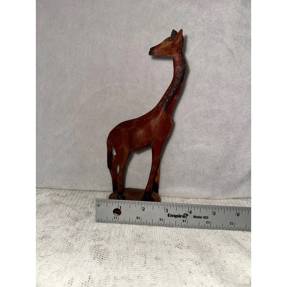 Hand Carved‎ Wooden Giraffe Figurine Animal Statue Red Brown Patina Rustic Decor